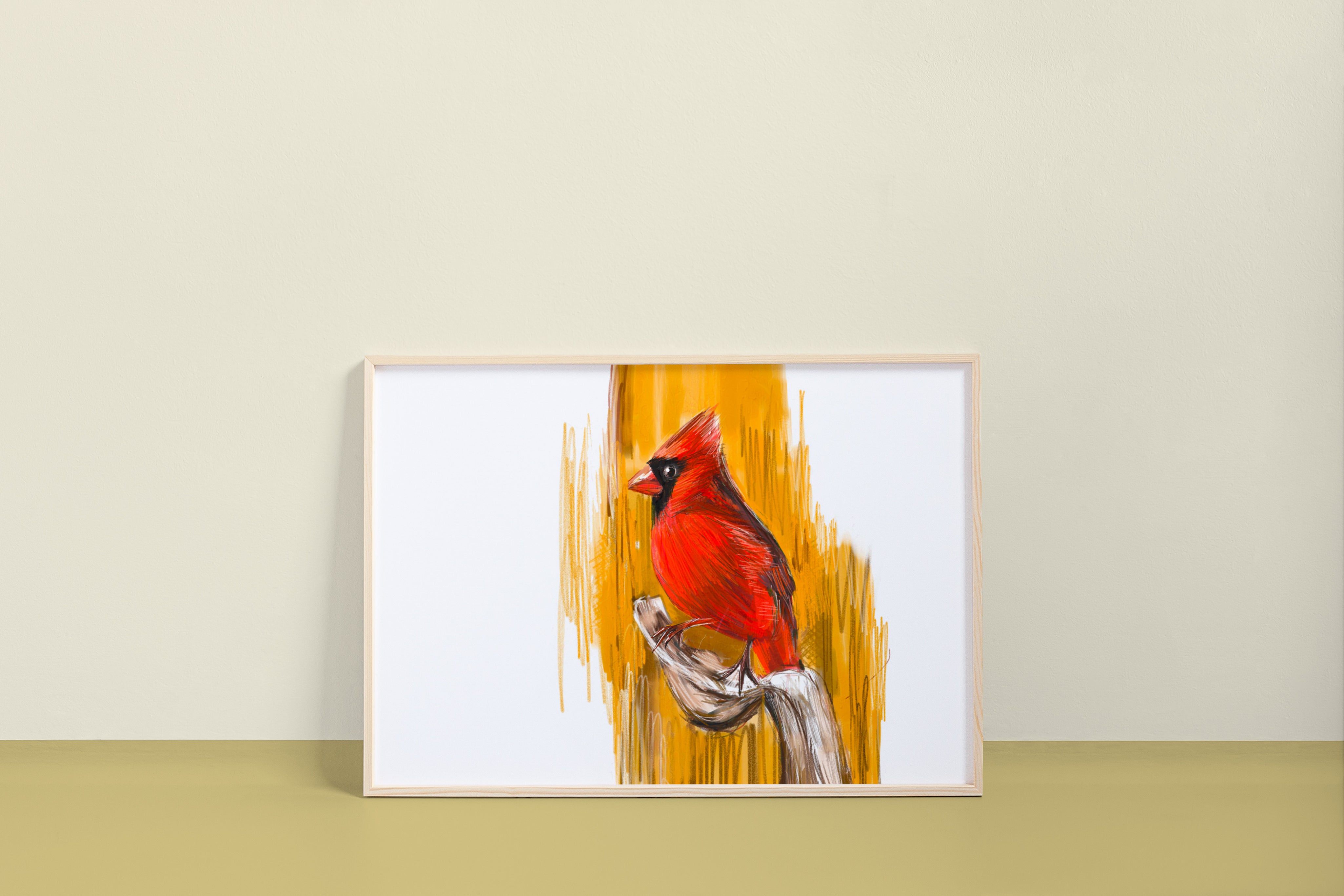 Northern Cardinal (Orange Background) Art Print